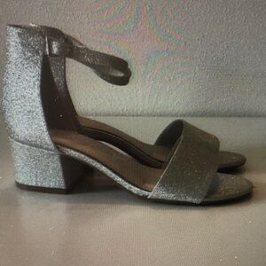 Silver Glitter Women's Block Heel Sandals